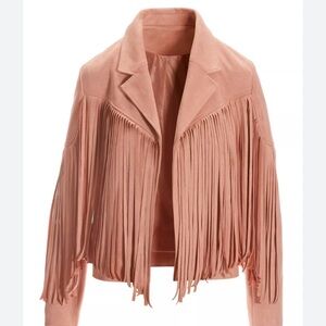 Boston Proper faux suede fringe jacket.